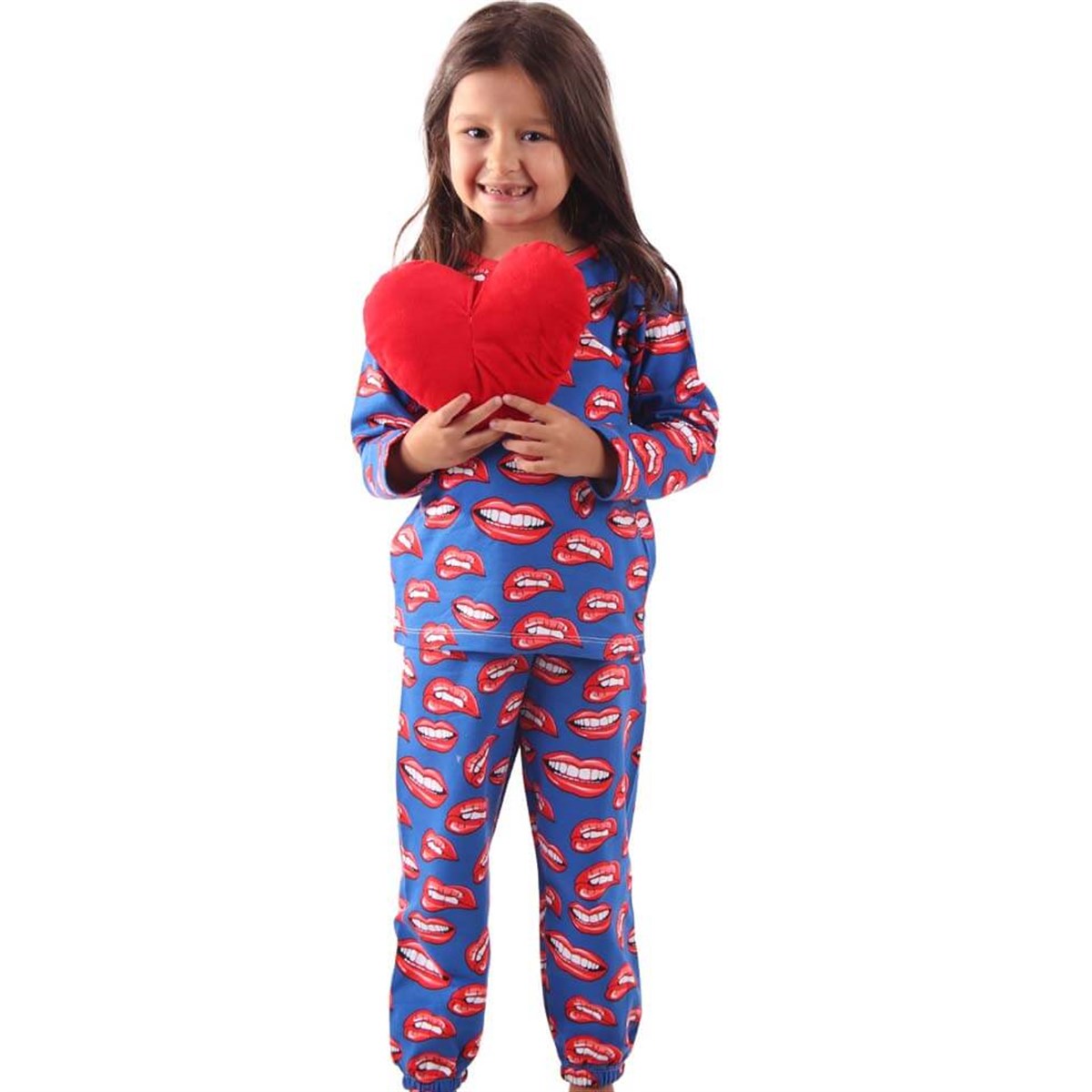 Kız Çocuk Pijama Takımı Mavi-Kırmızı (4-7 Yaş)