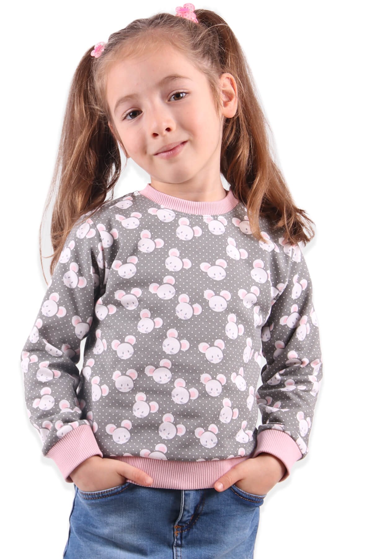 Kız Çocuk Sweat Fareli Gri-Pembe (1.5-5 Yaş) BREEZE