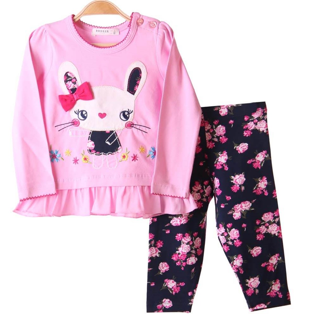 Kız Bebek Taytlı Takım Aplikeli Pembe-Lacivert (1 Yaş)