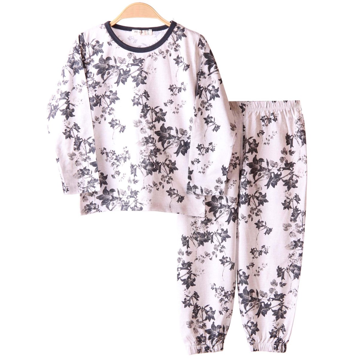 Kız Pijama Takımı Çiçekli Gri-Ekru (4-7 Yaş) BREEZE