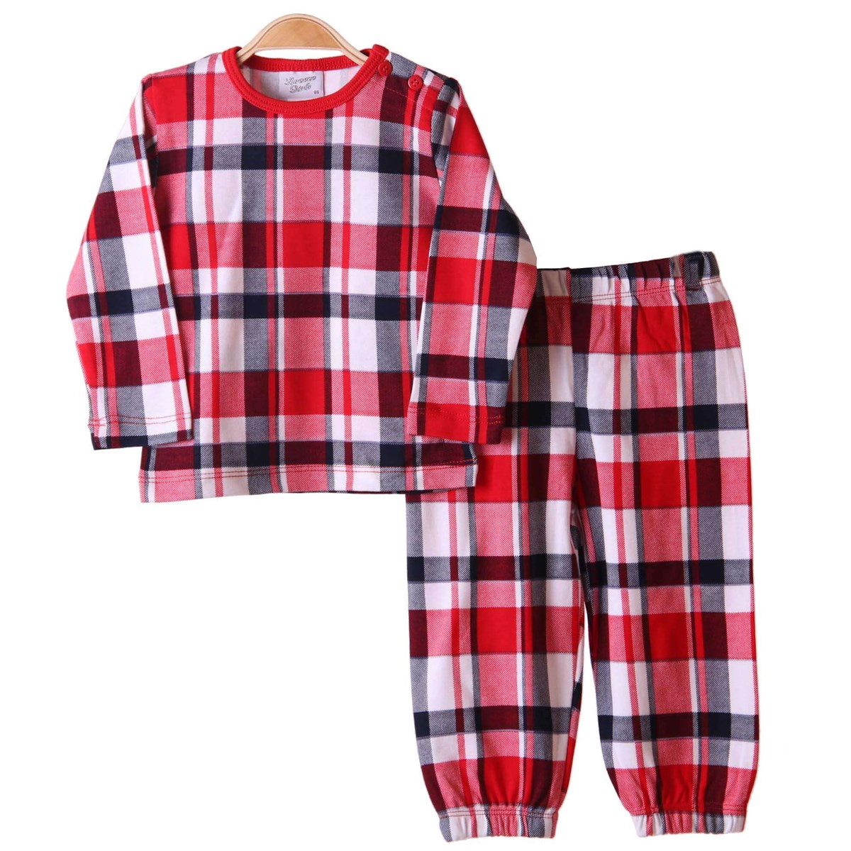 Kız Pijama Takımı Ekoseli Kırmızı-Ekru (1-4 Yaş) BREEZE