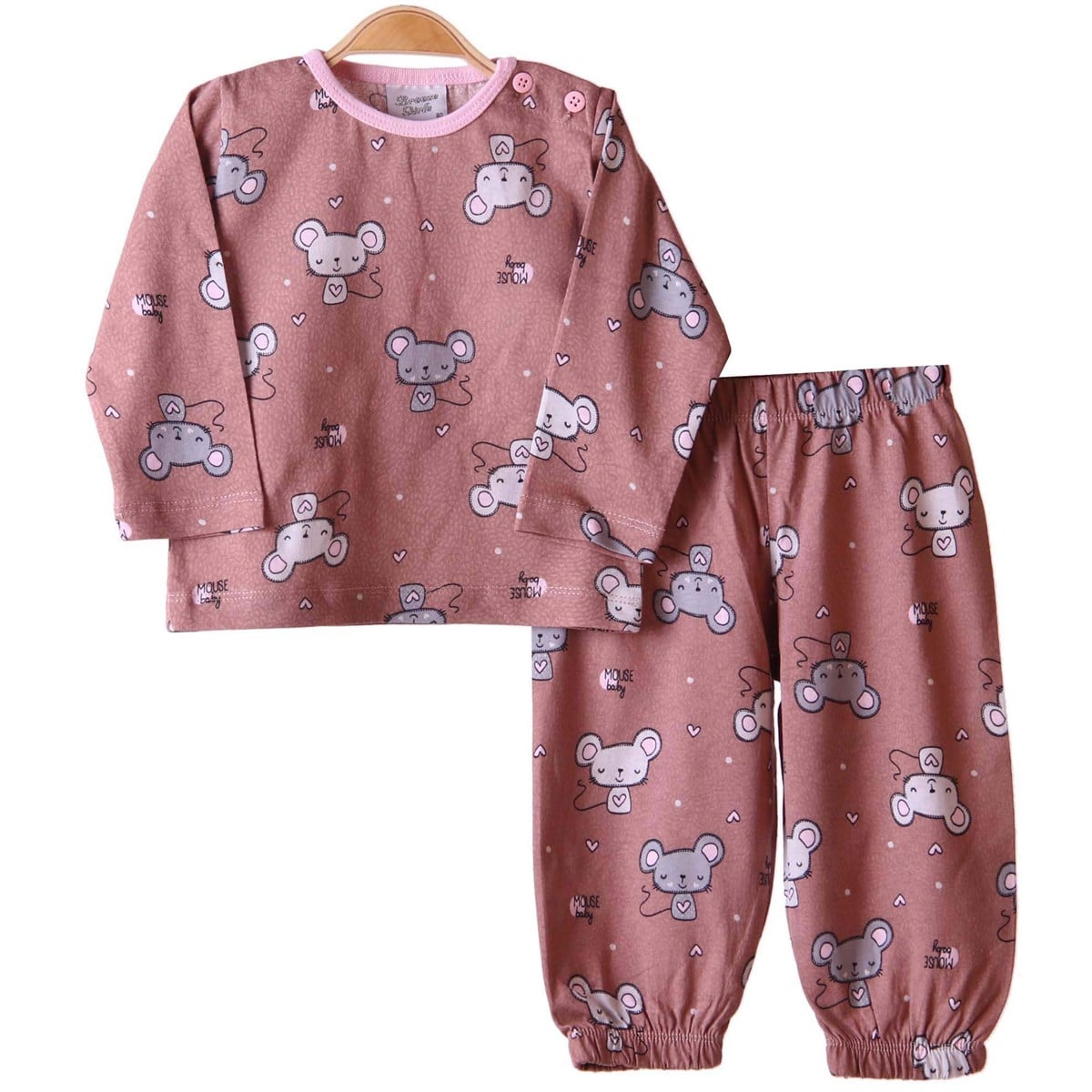 Kız Pijama Takımı Tavşanlı Kahverengi (1-4 Yaş) BREEZE