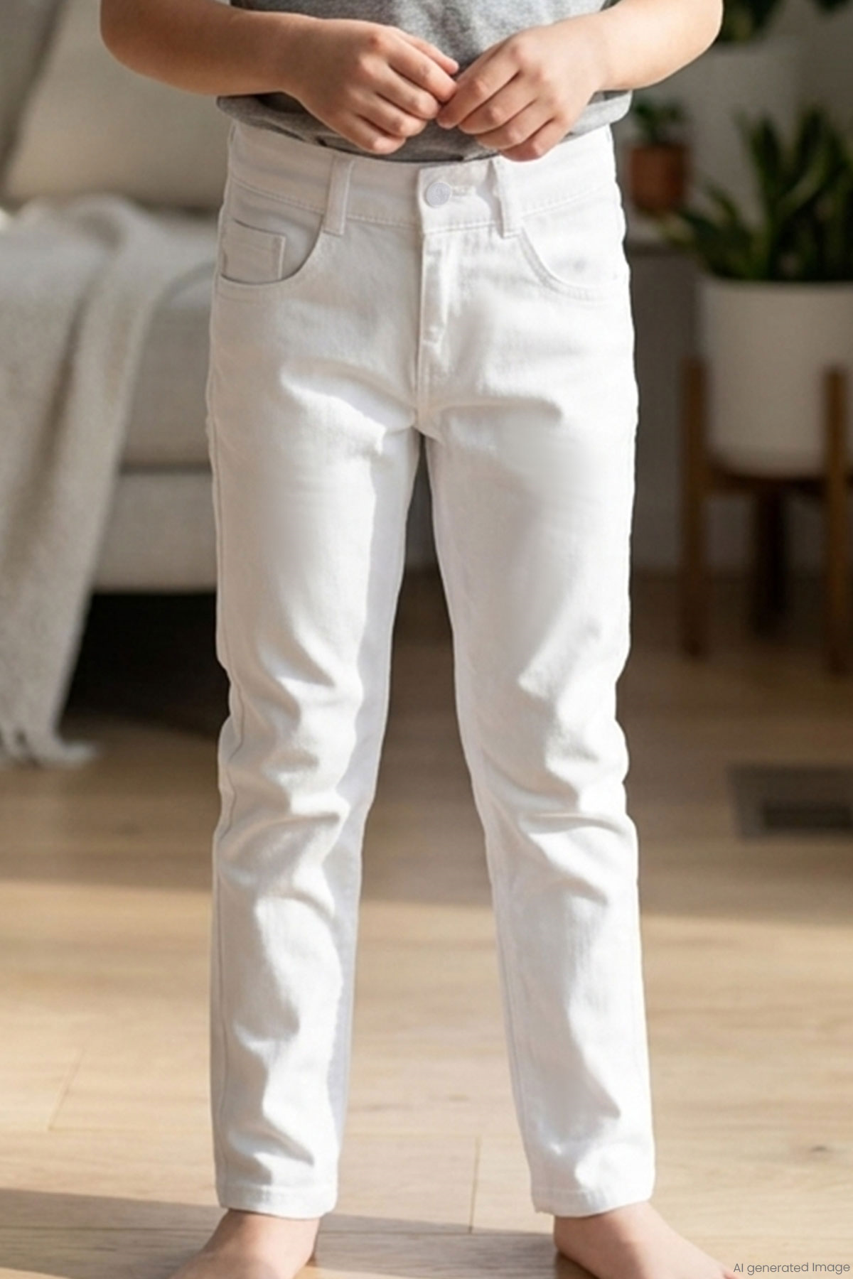 Konsept Erkek Çocuk Gabardin Pantolon Düğmeli Fermuarlı Ekru (5-9 Yaş)