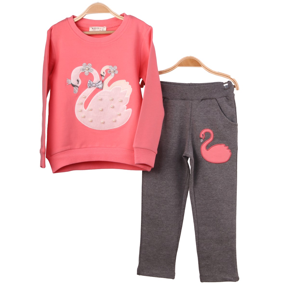 Kız Çocuk Eşofman Takımı Somon-Gri (2-6 Yaş)