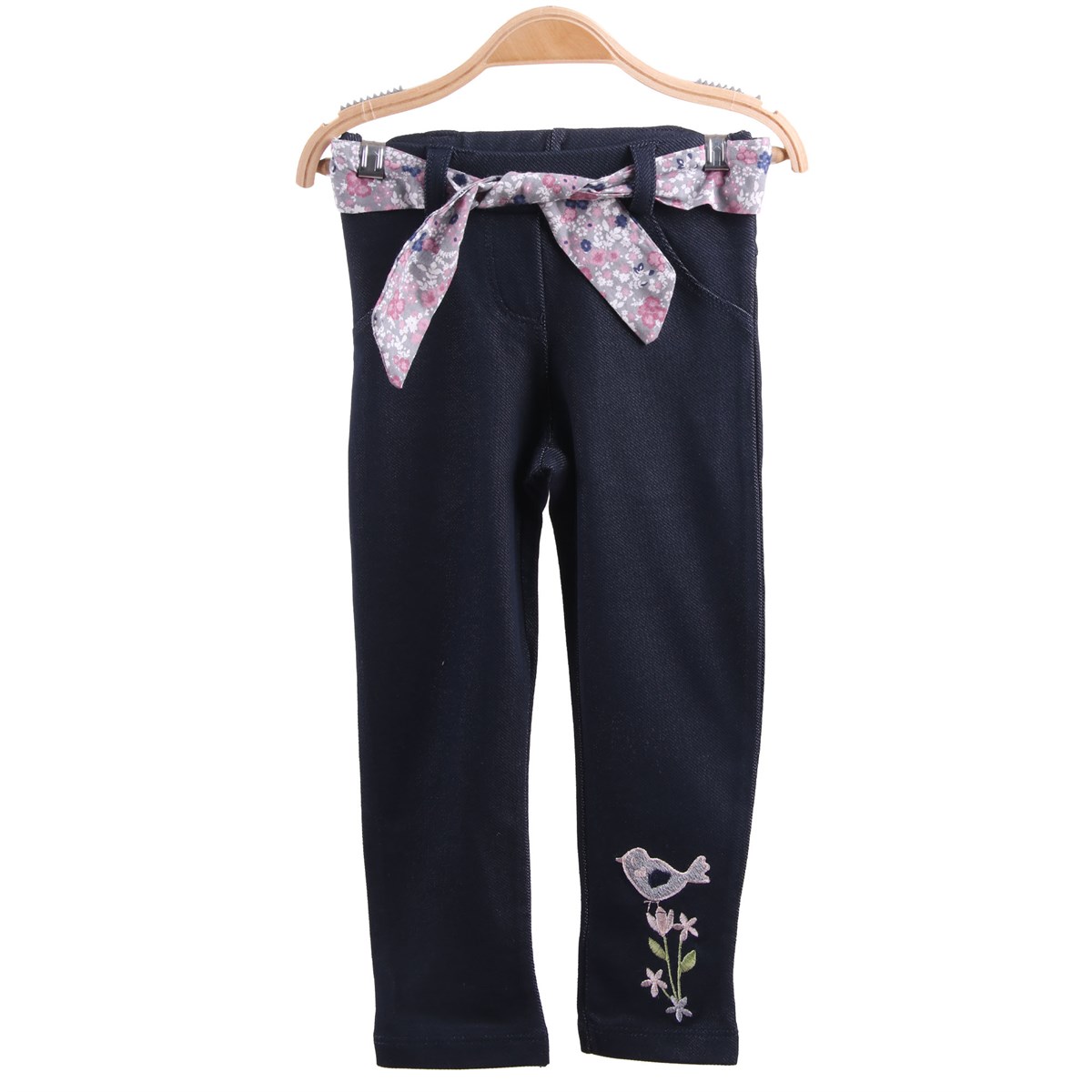 Kız Bebek Tayt Pantolon Kuşlu Kemerli Lacivert-Gri (1.5-5 Yaş)