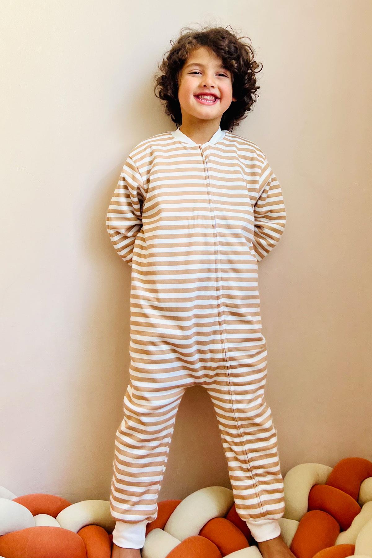 Luggi Baby Erkek Çocuk Uyku Tulumu Çizgili Açık Kahverengi (1-5 Yaş)