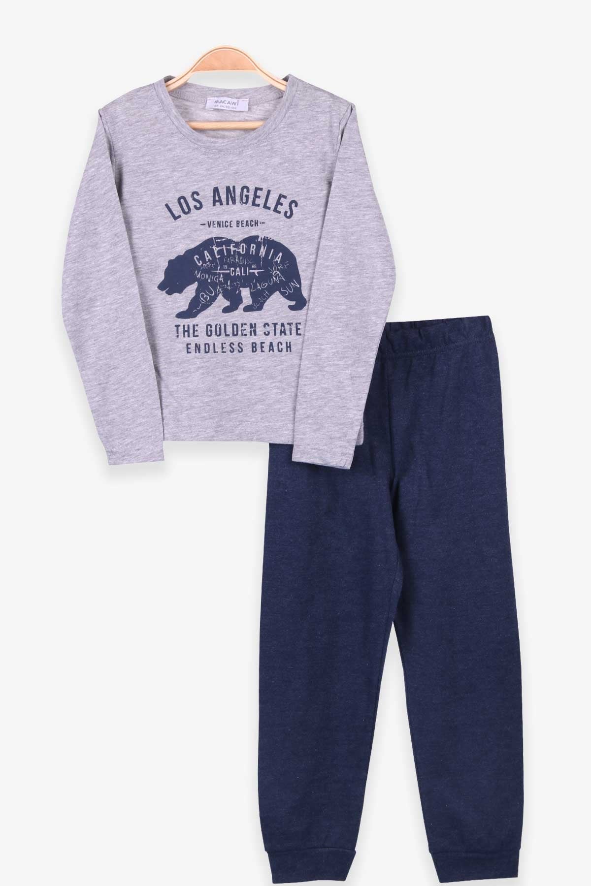 MACAWİ Erkek Çocuk Pijama Takımı Baskılı Gri Melanj (3-8 Yaş)