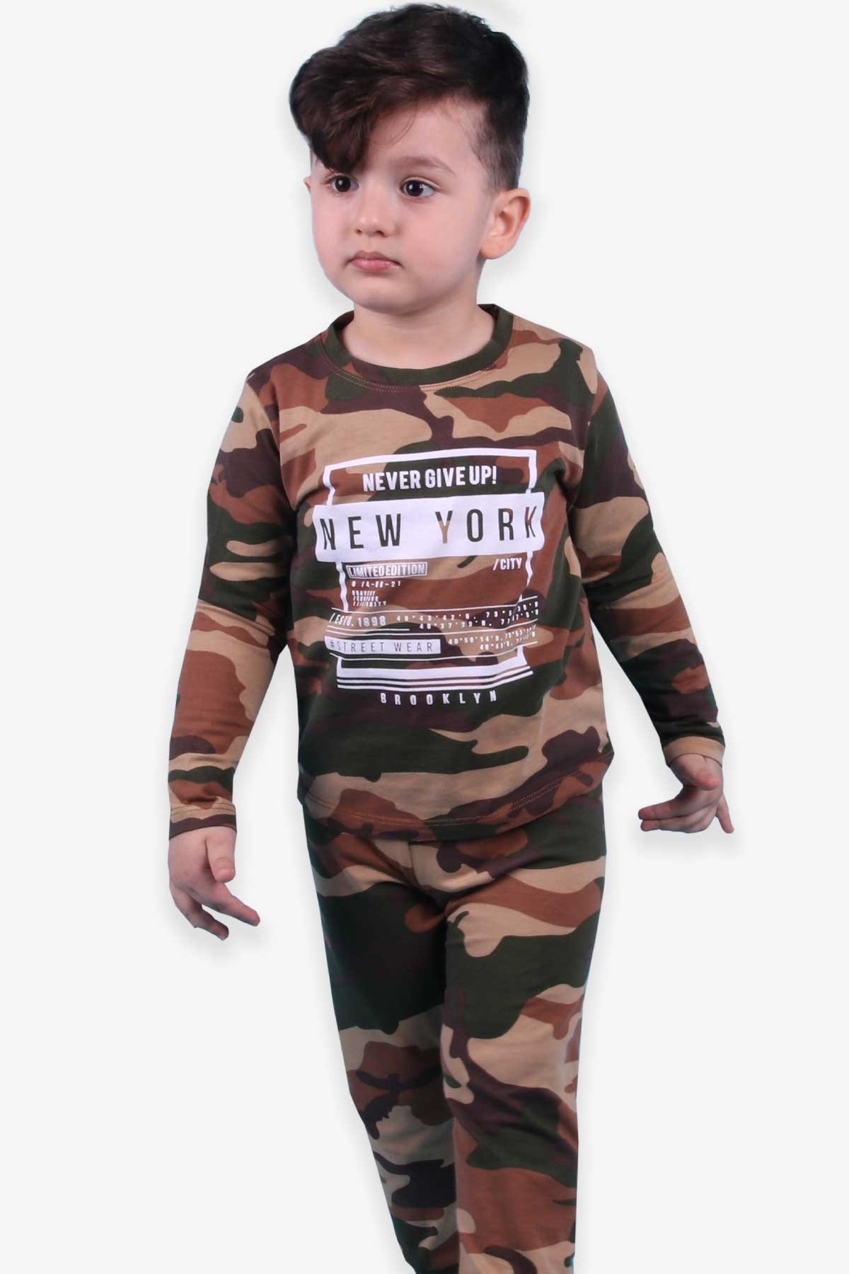 Erkek Çocuk Pijama Takımı Kamuflı Baskılı Karışık Renk 4 Yaş - Yumuşak  Kumaş | Breeze