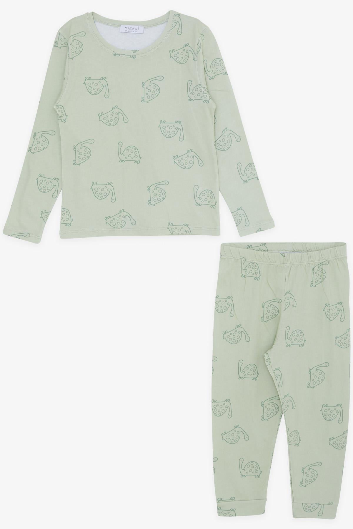 MACAWI Erkek Çocuk Pijama Takımı Kaplumbağa Desenli Mint Yeşili (1.5-5 Yaş)