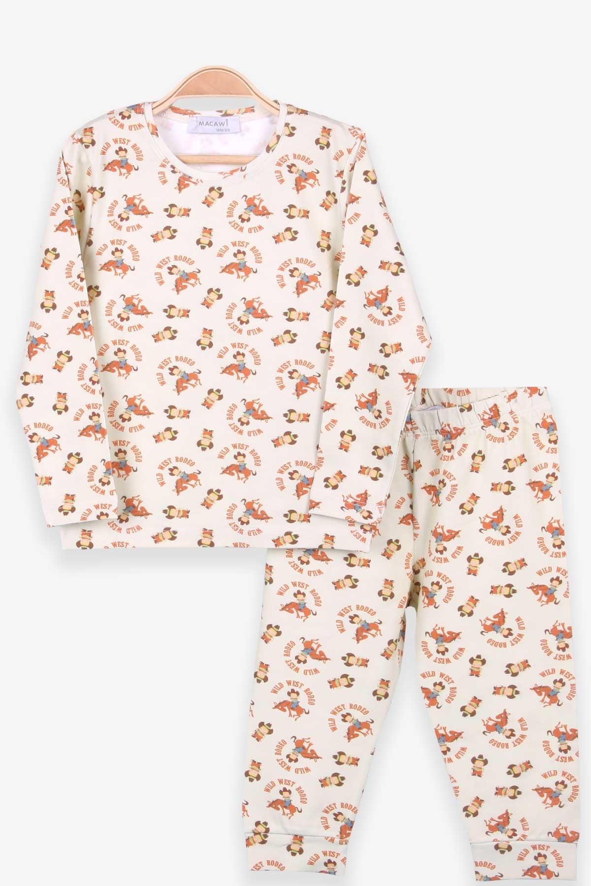 MACAWI Erkek Çocuk Pijama Takımı Kovboy Desenli Fıstık Yeşili (1.5-5 Yaş)