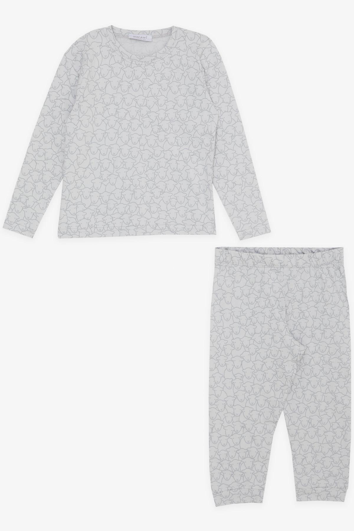 MACAWI Erkek Çocuk Pijama Takımı Sevimli Koyun Deseni Açık Gri (3-7 Yaş)