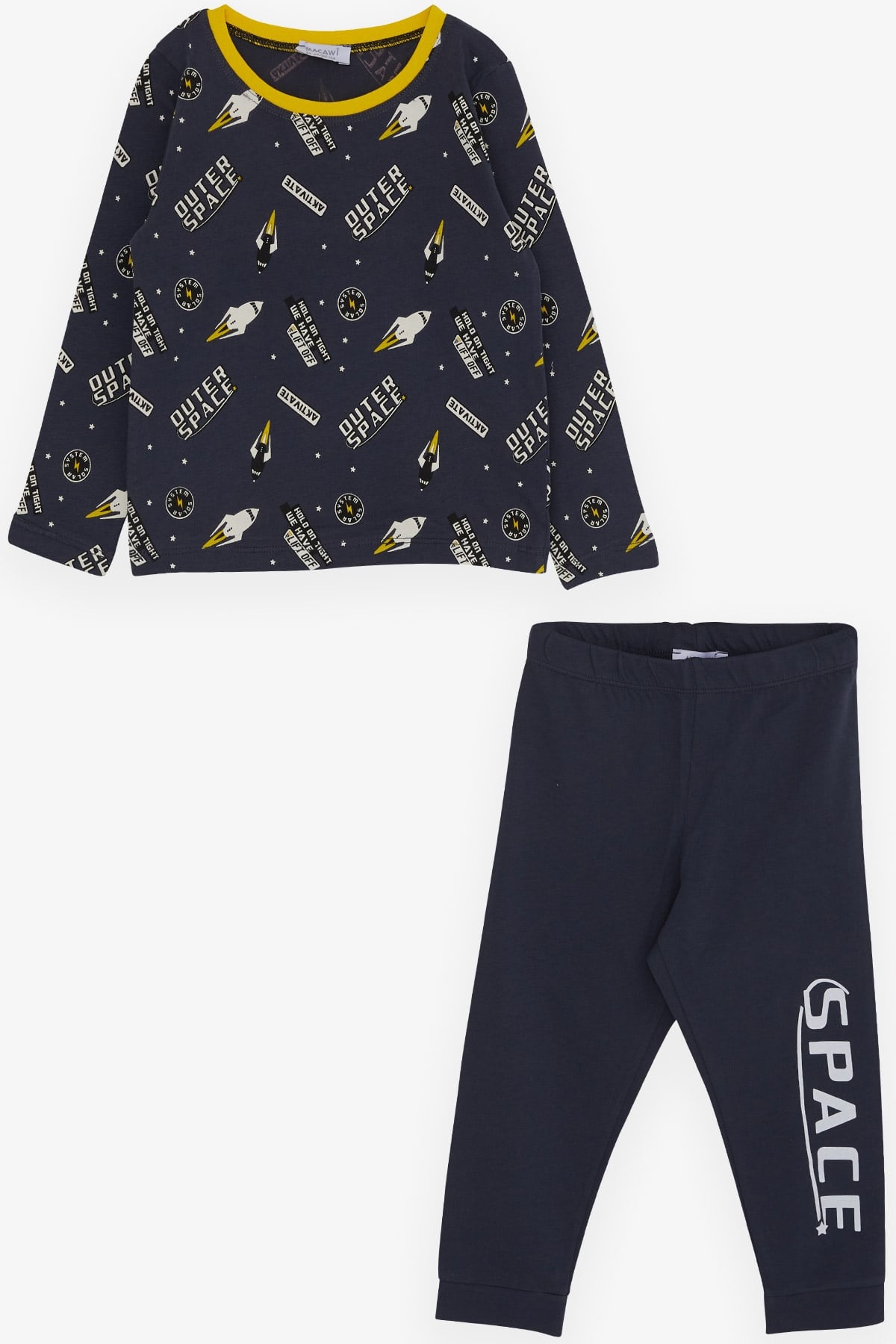 Macawi Erkek Çocuk Pijama Takımı Uzay Temalı Antrasit (1.5-5 Yaş)