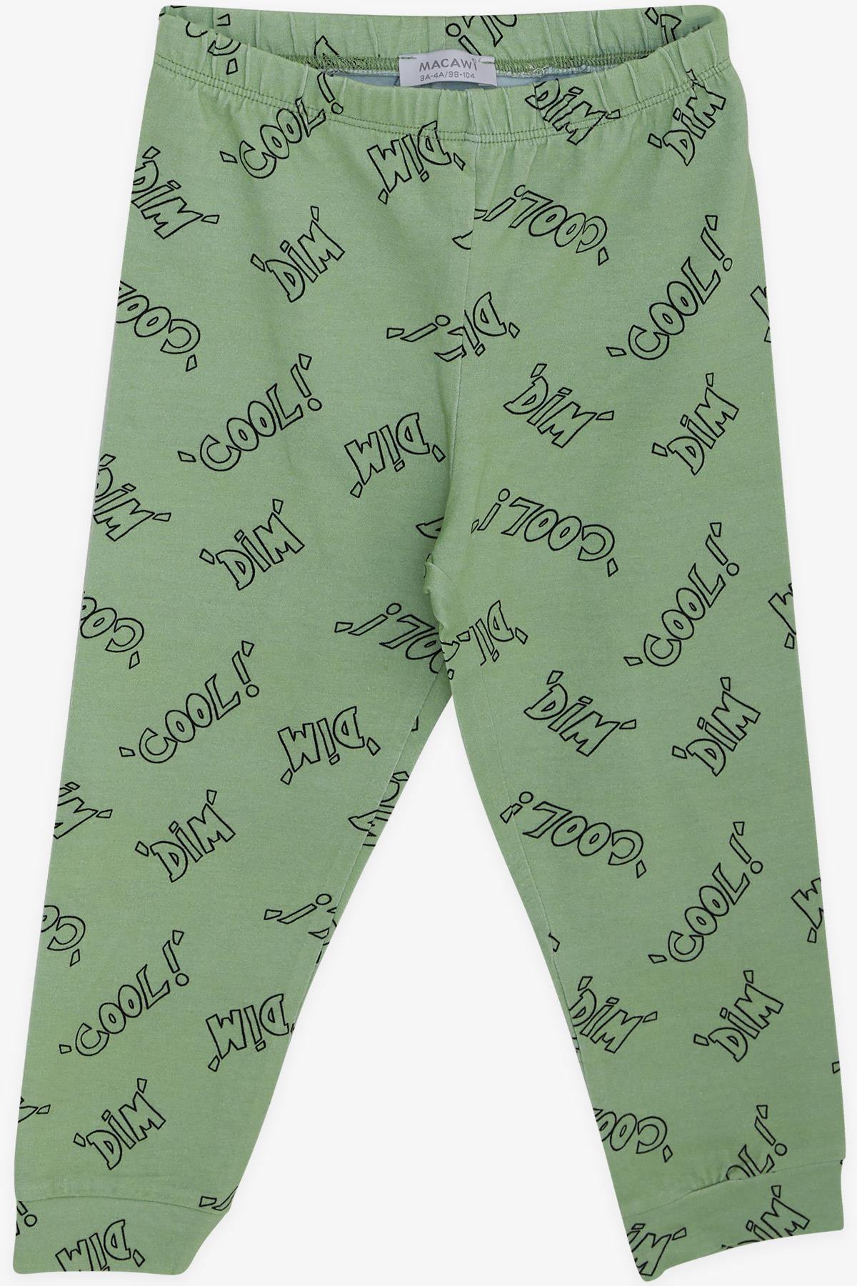 Erkek Çocuk Pijama Takımı Yazı Desenli Fıstık Yeşili 3-5 Yaş - Yumuşak  Kumaşlı Çocuk Pijamaları | Breeze