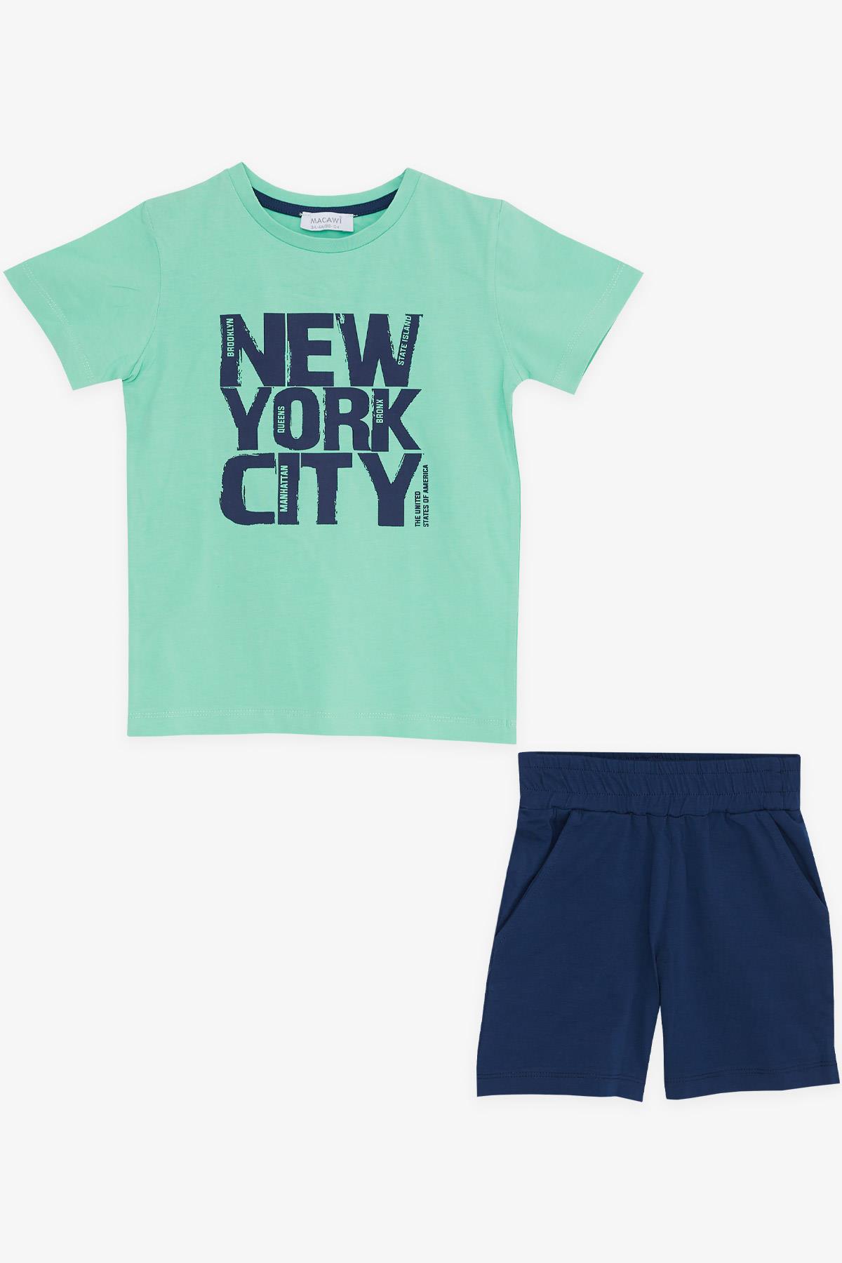 MACAWI Erkek Çocuk Şortlu Takım Baskılı Mint Yeşili (3-7 Yaş)