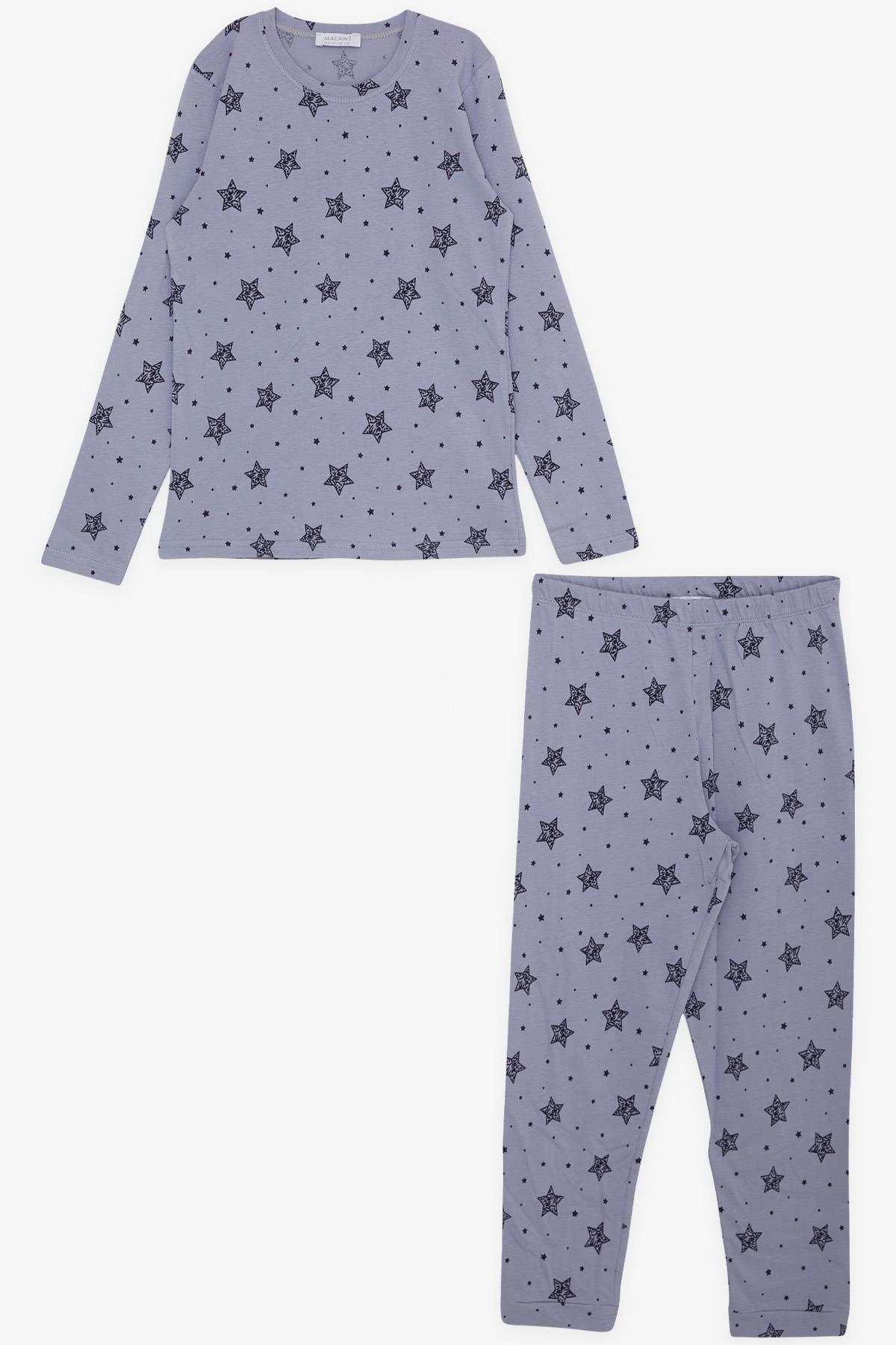 MACAWI Kız Çocuk Pijama Takımı Yıldız Desenli Lila (8-14 Yaş)
