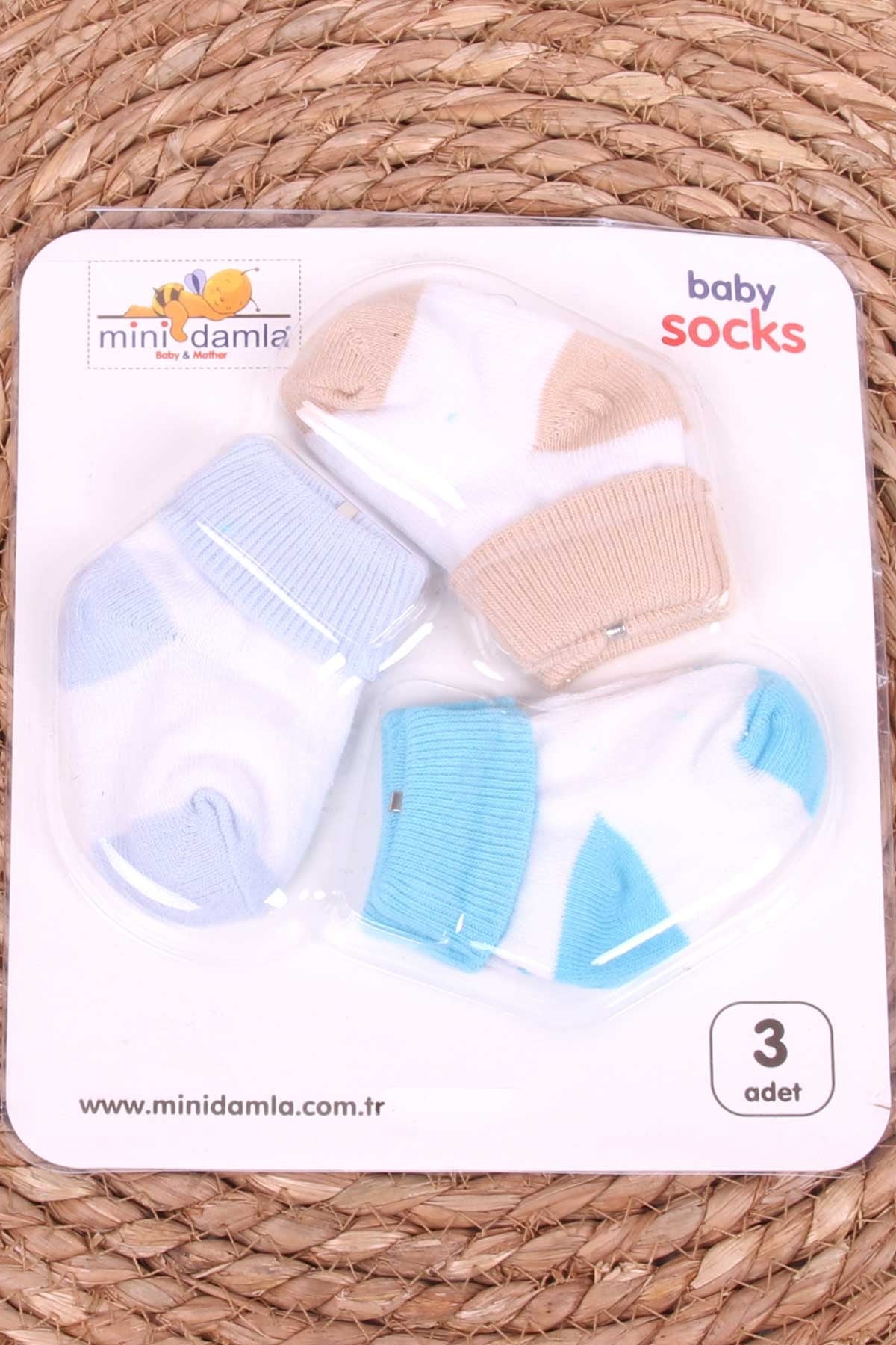 Mini Damla Erkek Bebek Yenidoğan Çorap 2 Renklİ 3 lü Karışık Renk (0-3 Ay)