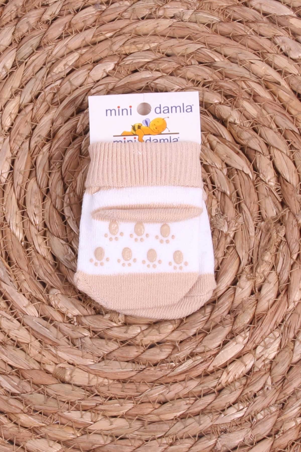 Mini Damla Erkek Bebek Yenidoğan Çorap Kaymaz Taban Açık Kahverengi (Standart)