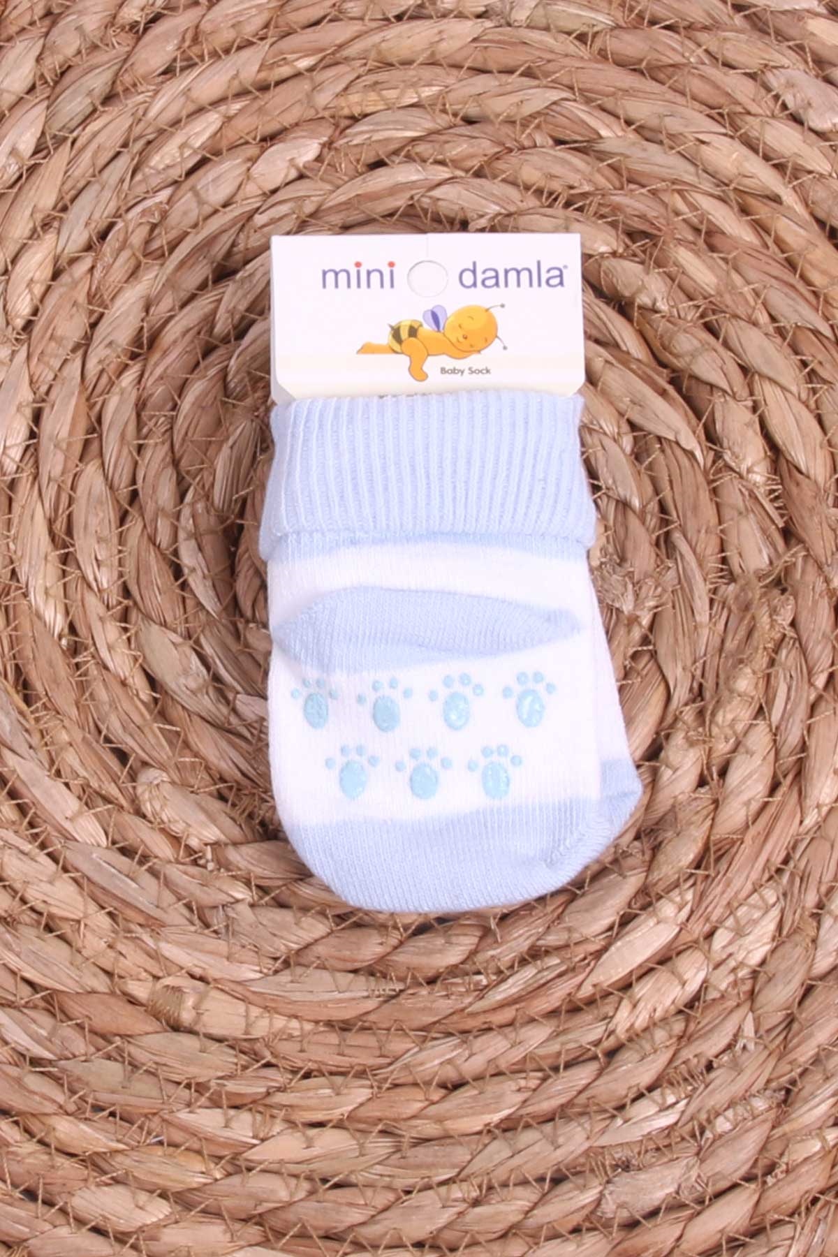 Mini Damla Erkek Bebek Yenidoğan Çorap Kaymaz Taban Açık Mavi (Standart)