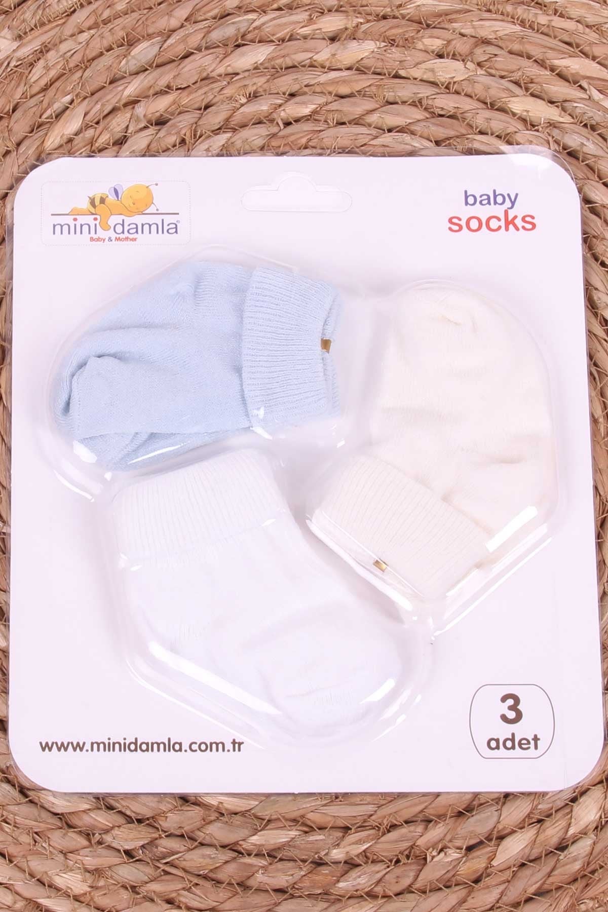 Mini Damla Erkek Bebek Yenidoğan Çorap Bilekli 3 lü Karışık Renk (0-3 Ay)