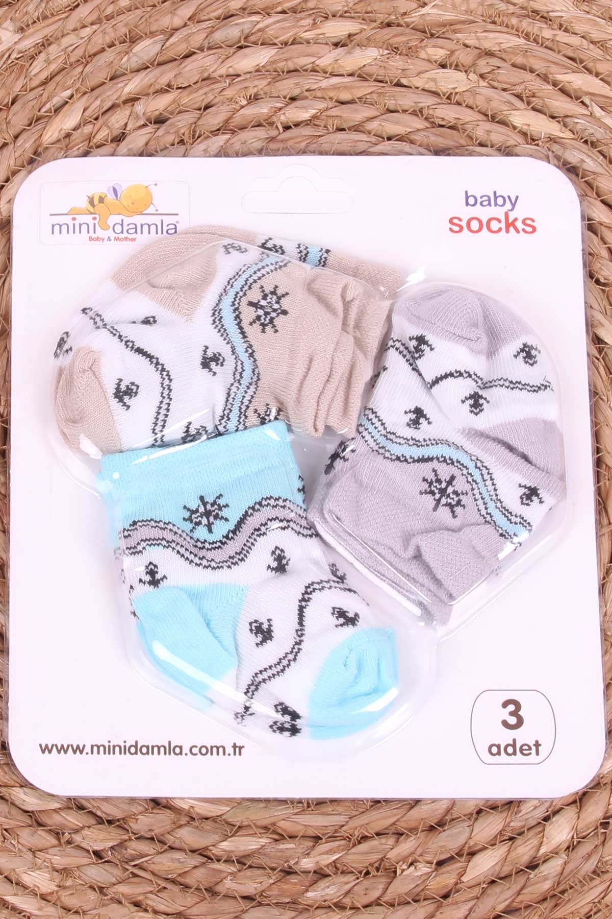 Mini Damla Erkek Bebek Yenidoğan Çorap Çapa Desenli 3 lü Karışık Renk (0-3 Ay)