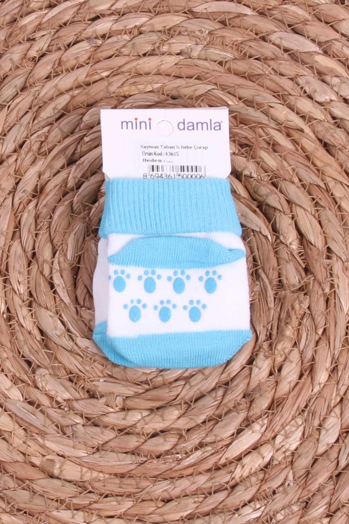 Mini Damla Erkek Bebek Yenidoğan Çorap Kaymaz Taban Turkuaz (Standart)