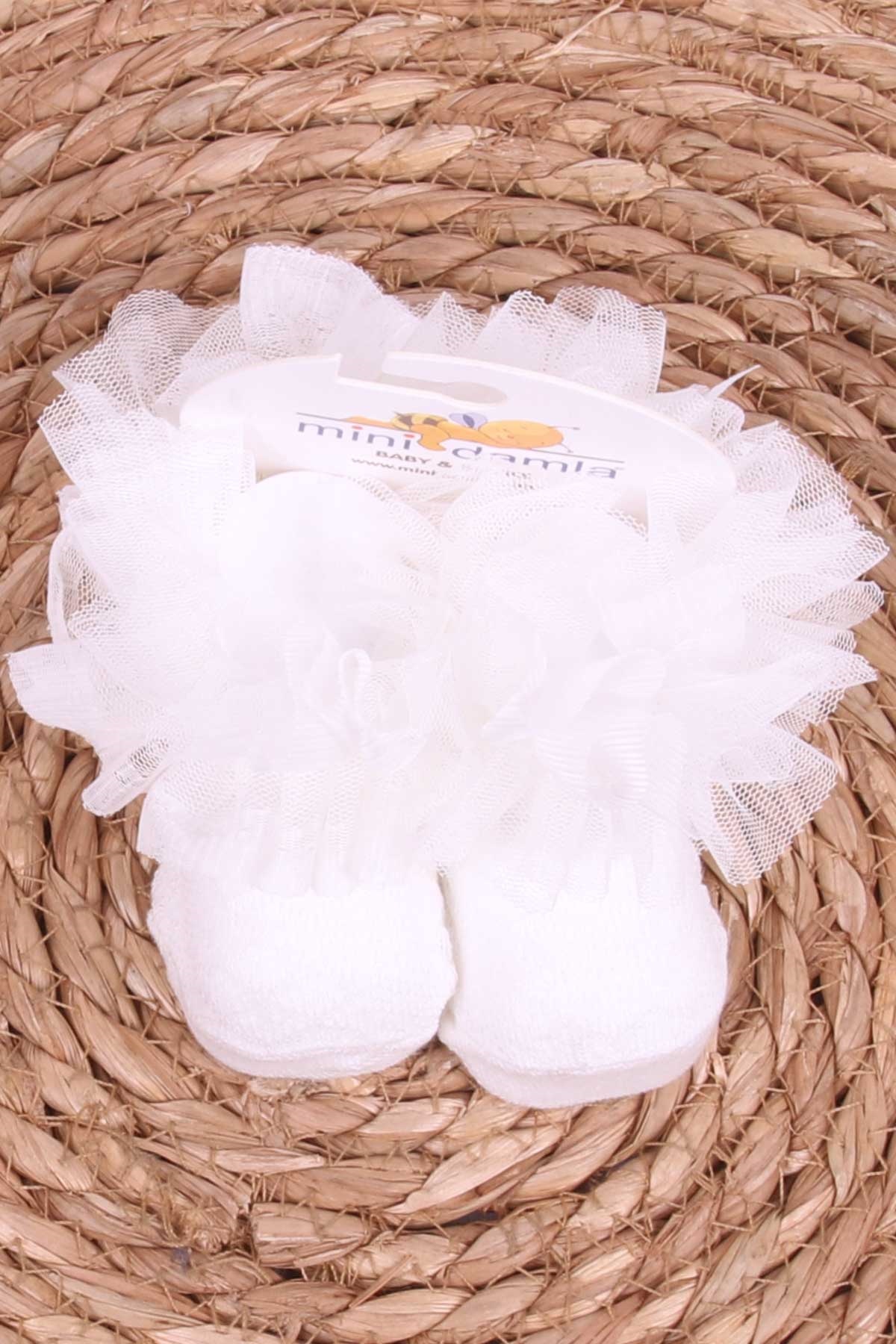 Kız Bebek Çorap Kokoş Tüllü Beyaz 0-3 Ay - Sevimli Bebek Çorapları | Breeze