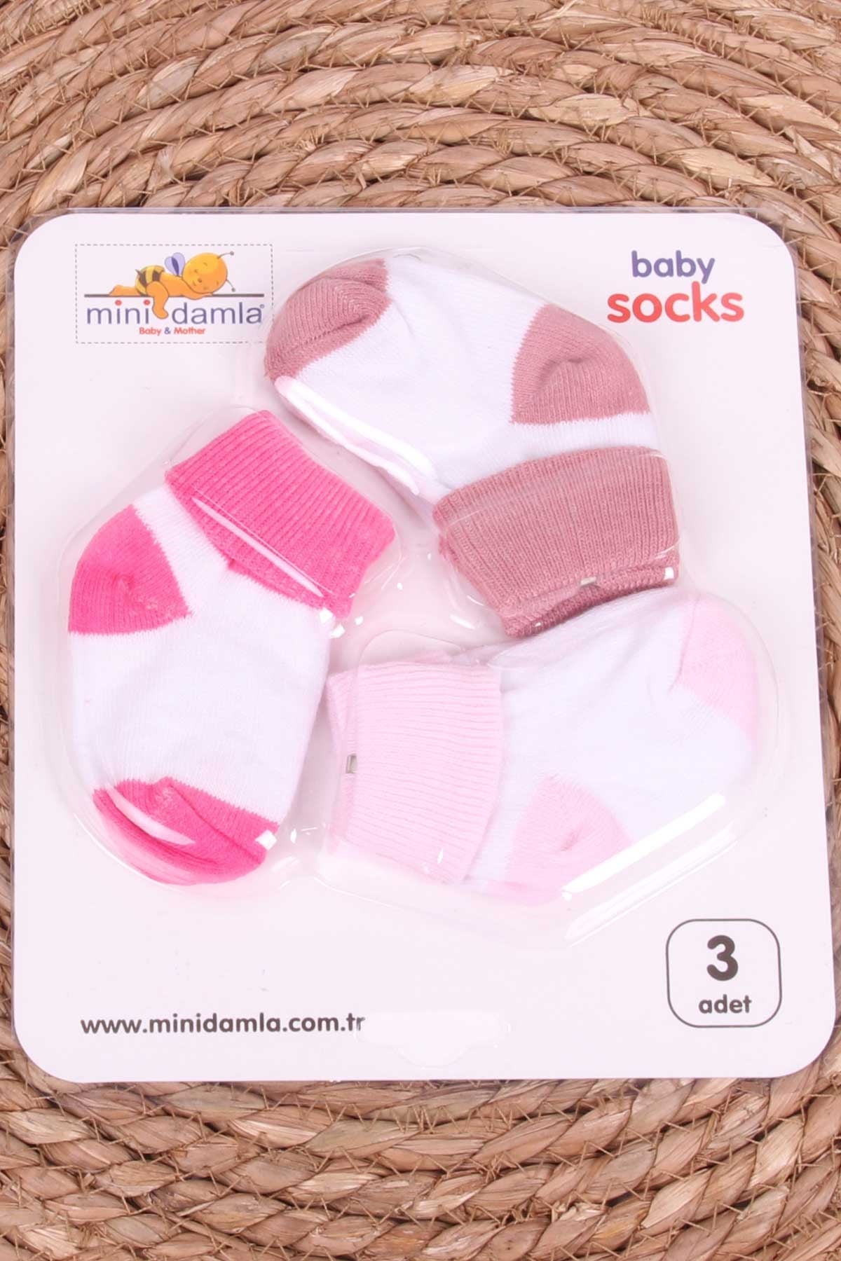 Mini Damla Kız Bebek Yenidoğan Çorap 2 Renklİ 3 lü Karışık Renk (0-3 Ay)