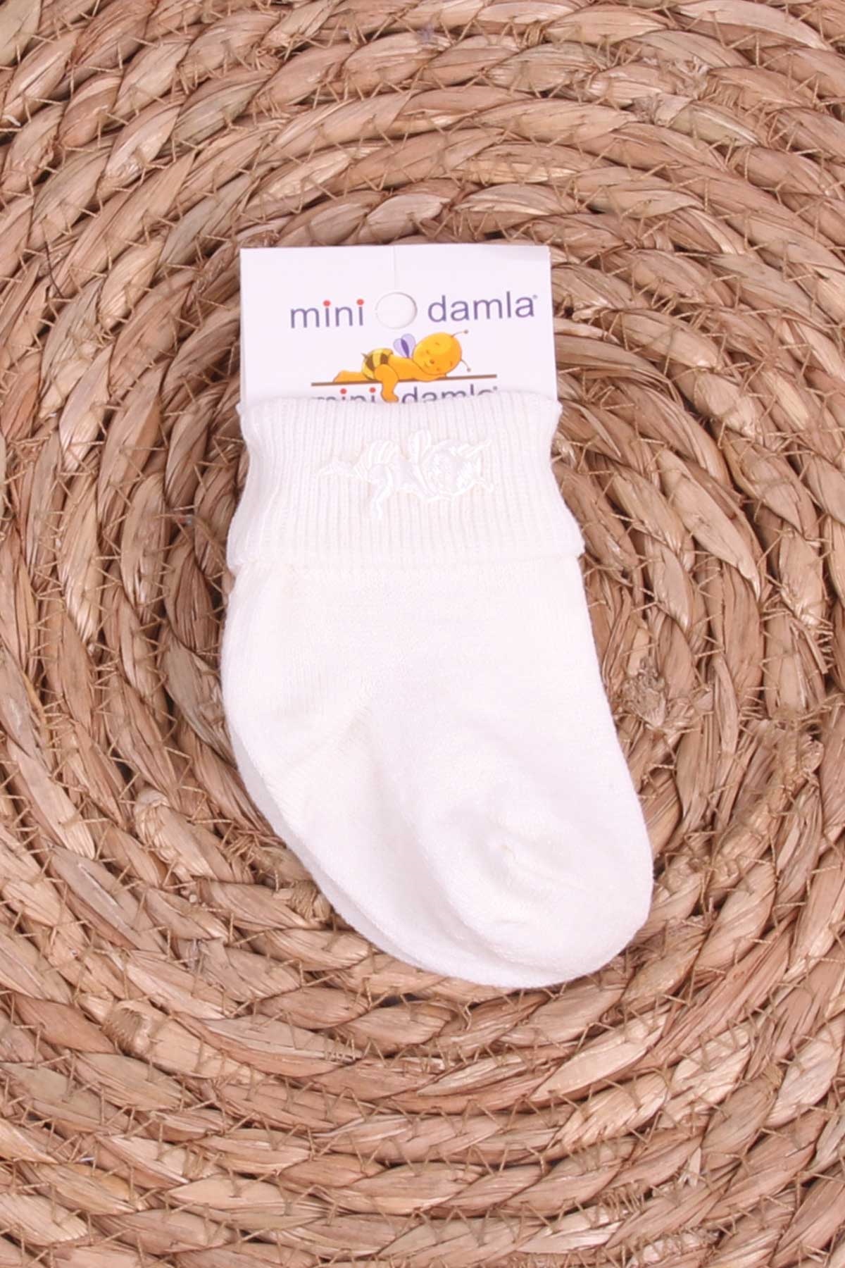 Mini Damla Kız Bebek Yenidoğan Çorap Arılı Ekru (Standart)