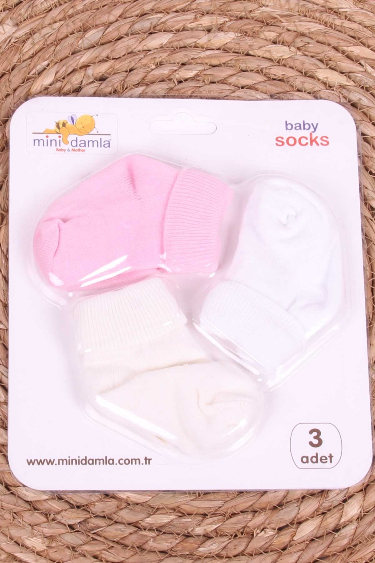 Mini Damla Kız Bebek Yenidoğan Çorap Bilekli 3 lü Karışık Renk (0-3 Ay)