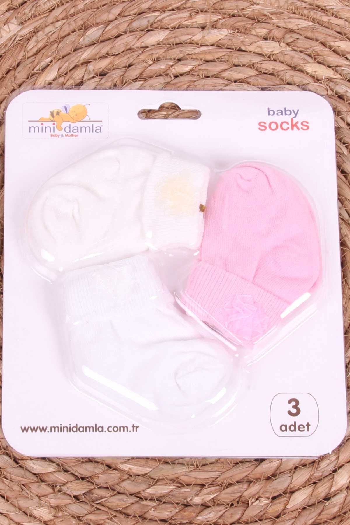 Mini Damla Kız Bebek Yenidoğan Çorap Güllü 3 lü Karışık Renk (0-3 Ay)