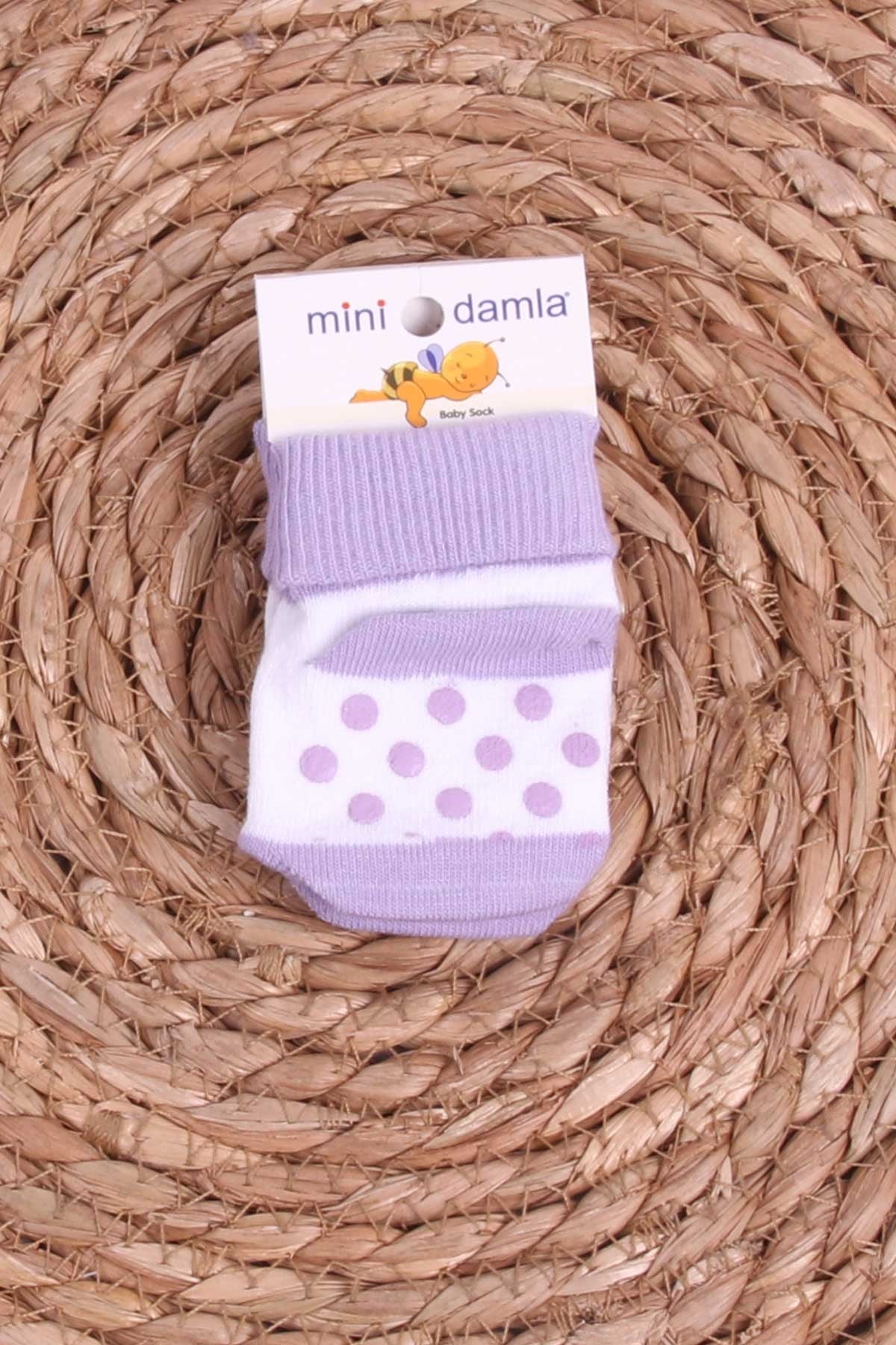Mini Damla Kız Bebek Yenidoğan Çorap Kaymaz Taban Eflatun (Standart)