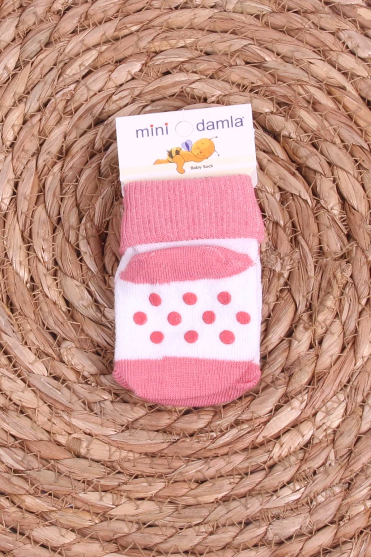 Mini Damla Kız Bebek Yenidoğan Çorap Kaymaz Taban Gülkurusu (Standart)