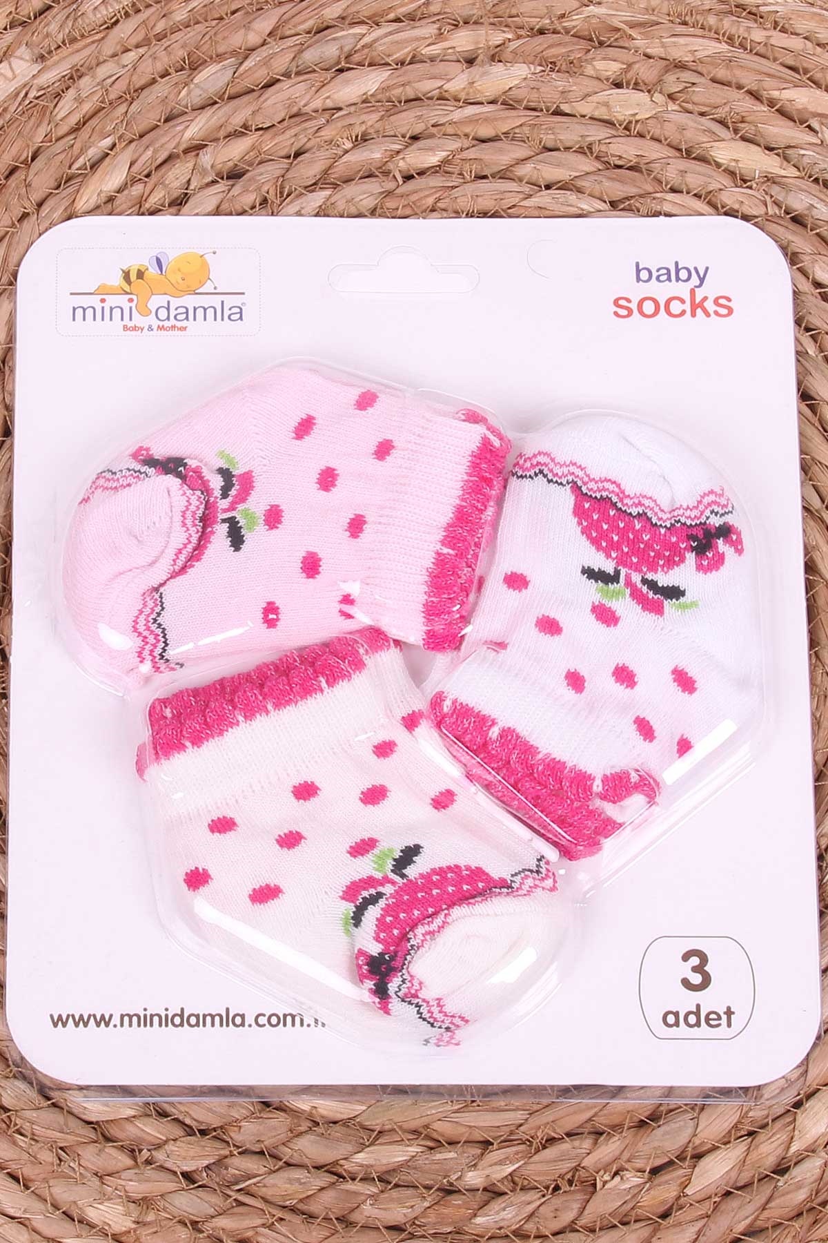 Mini Damla Kız Bebek Yenidoğan Çorap Puantiye Desenli 3 lü Karışık Renk (0-3 Ay)