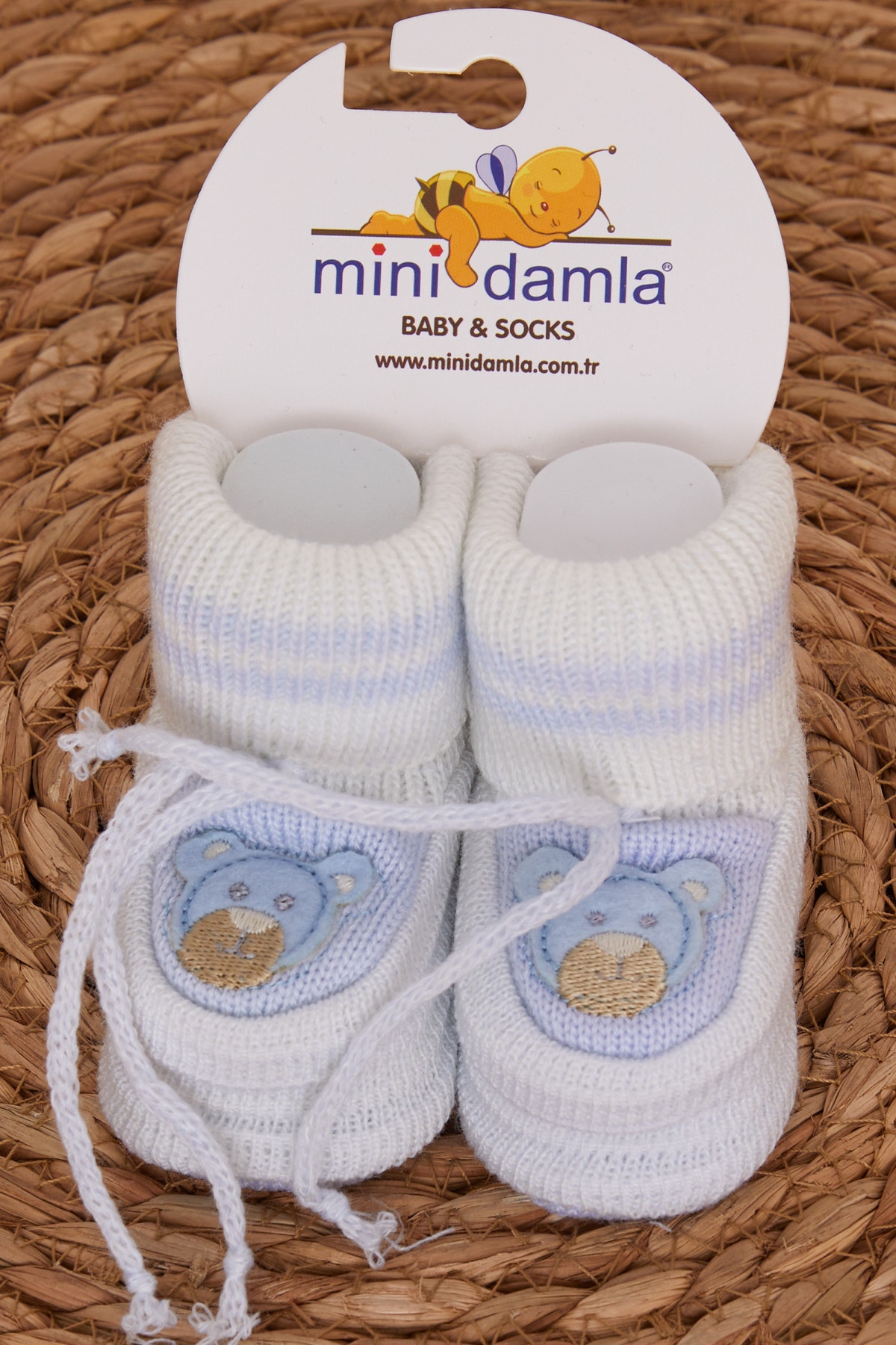 Minidamla Erkek Bebek Triko Patik Ayıcık Nakışlı Ekru