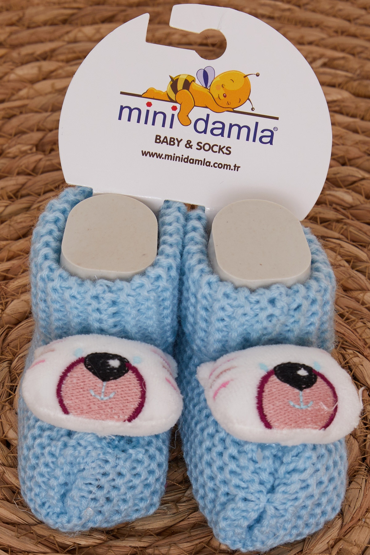 Minidamla Erkek Bebek Triko Patik Çıngırak Aksesuarlı Açık Mavi