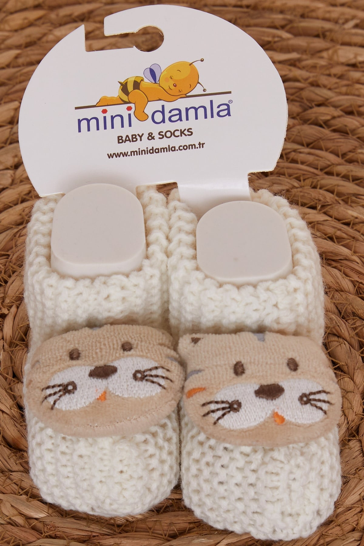 Minidamla Erkek Bebek Triko Patik Çıngırak Aksesuarlı Ekru