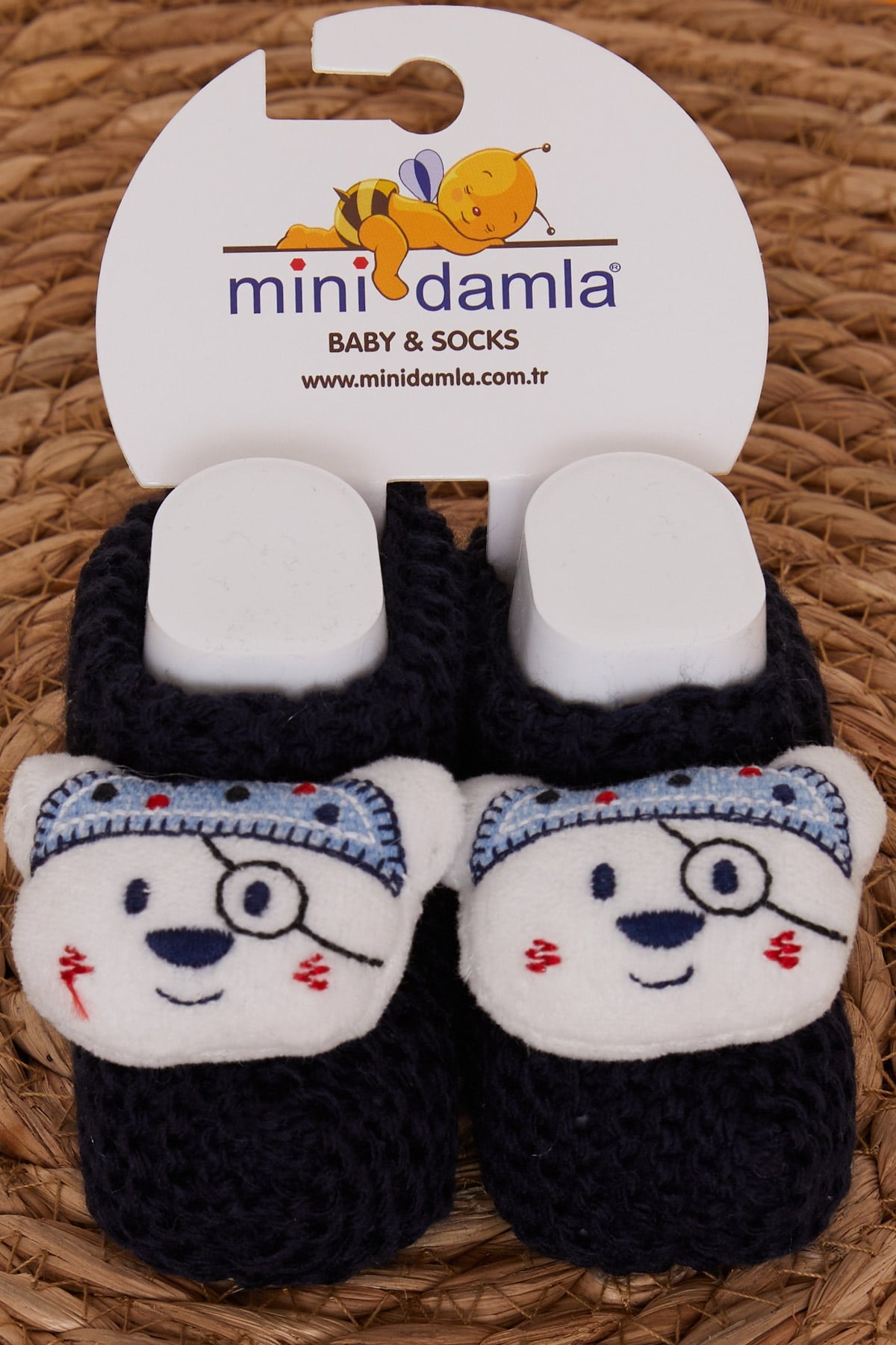 Minidamla Erkek Bebek Triko Patik Çıngırak Aksesuarlı Lacivert