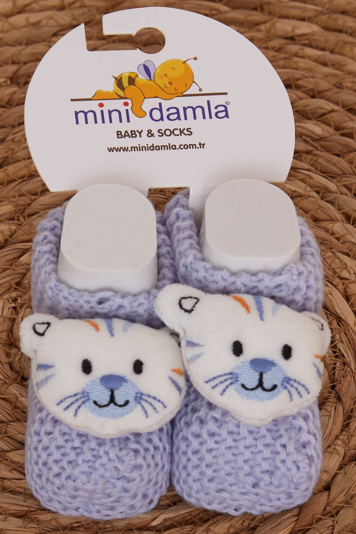 Minidamla Erkek Bebek Triko Patik Çıngırak Aksesuarlı Bebe Mavisi
