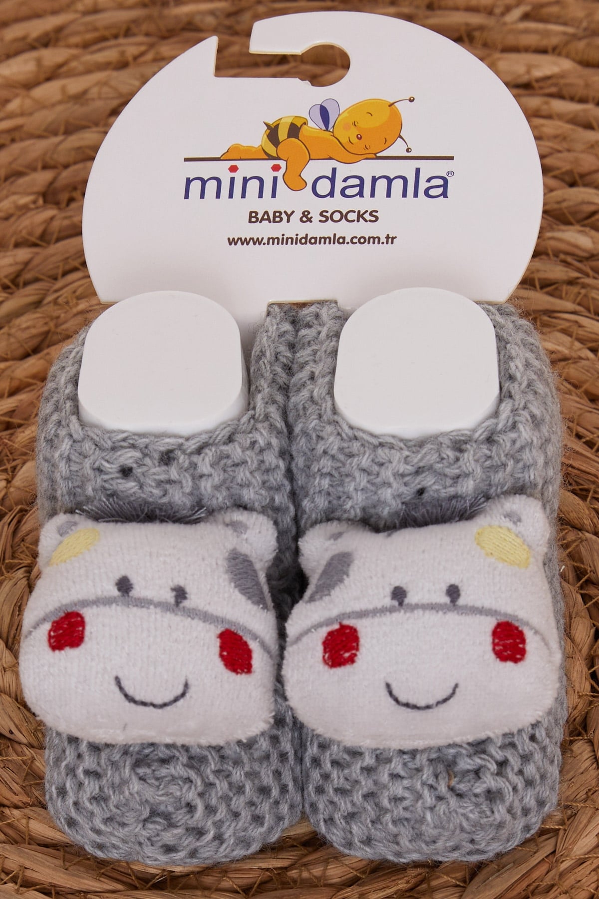 Minidamla Erkek Bebek Triko Patik Çıngırak Aksesuarlı Gri