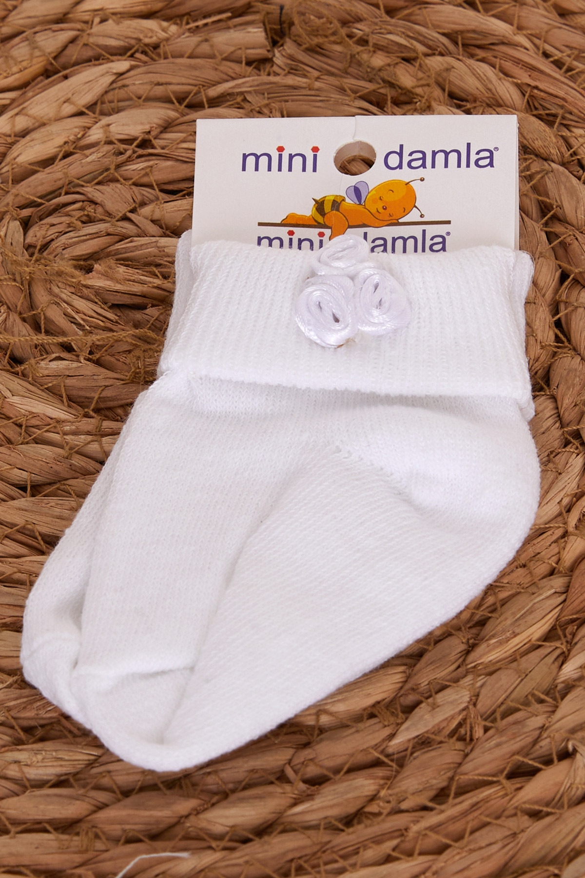 Minidamla Kız Bebek Çorap Gül Aksesuarlı Beyaz
