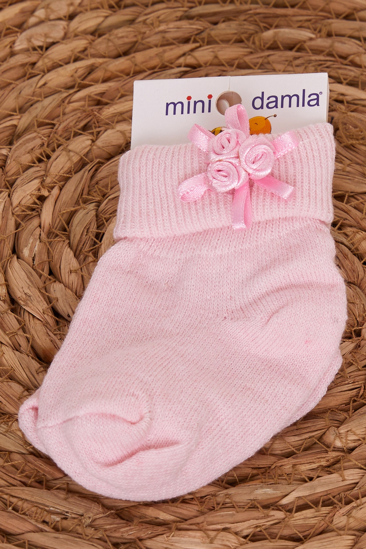 Minidamla Kız Bebek Çorap Gül Aksesuarlı Pudra