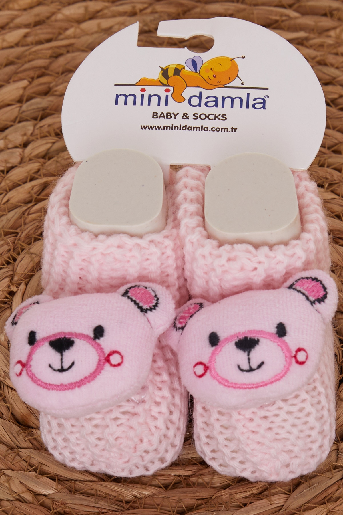 Minidamla Kız Bebek Triko Patik Çıngırak Aksesuarlı Pudra