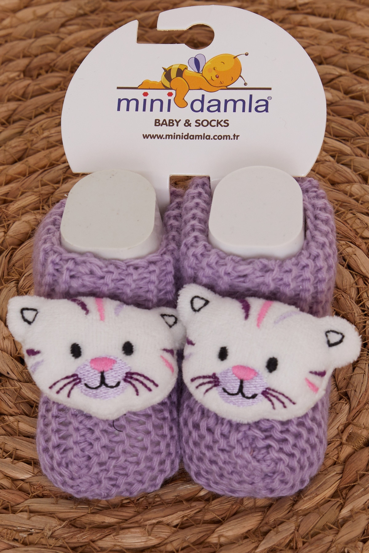 Minidamla Kız Bebek Triko Patik Çıngırak Aksesuarlı Lila
