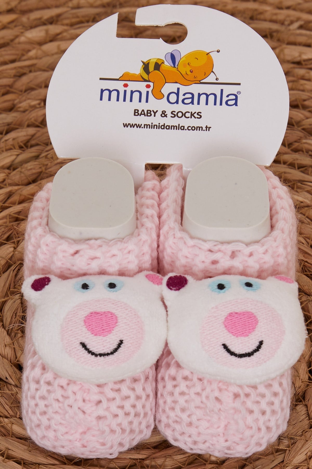 Minidamla Kız Bebek Triko Patik Çıngırak Aksesuarlı Pudra