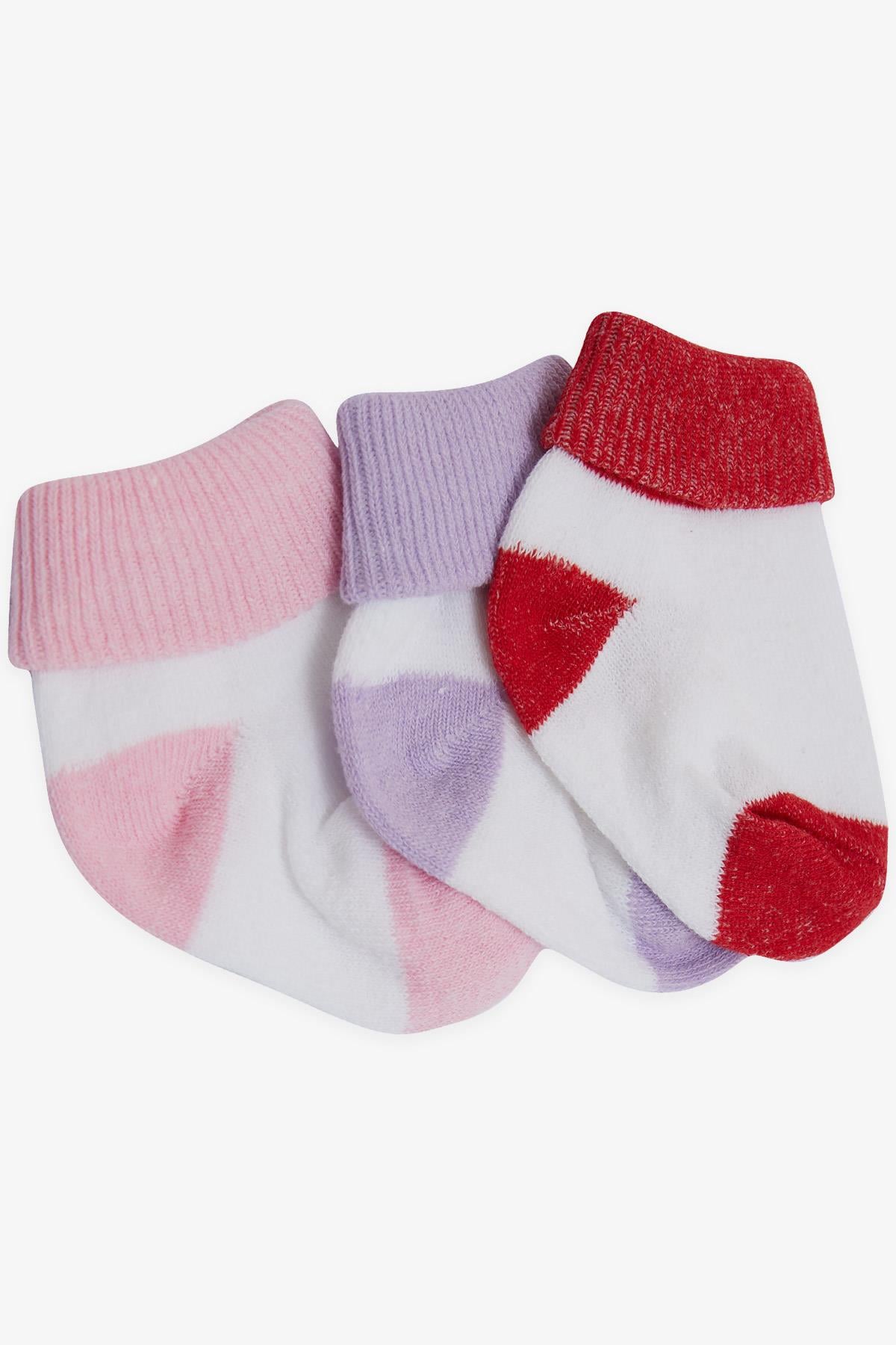 Minidamla Kız Bebek Yenidoğan Çorap 2 Renkli 3 lü Karışık Renk (0-3 Ay)