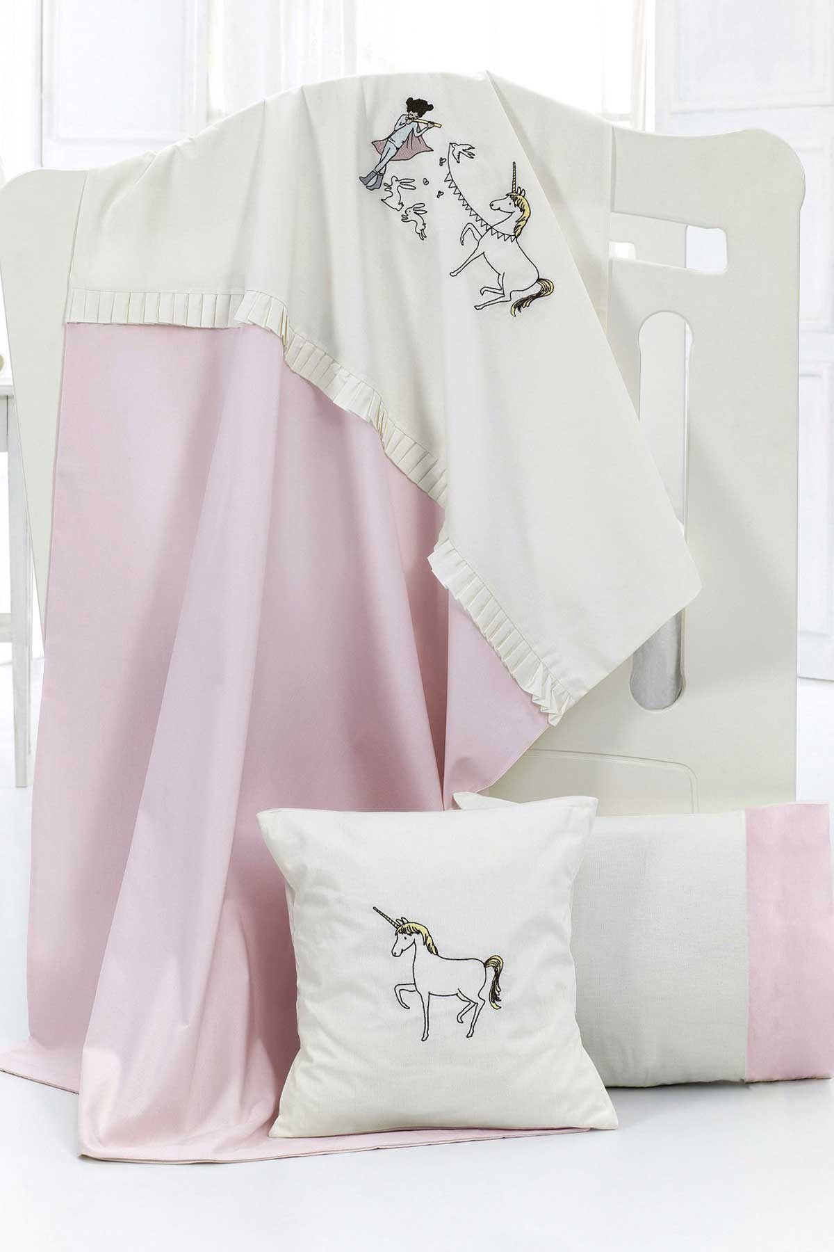 MOMİSHOP Momishop Masal Nevresim Takımı Unicorn Pudra (100 x 145 cm)