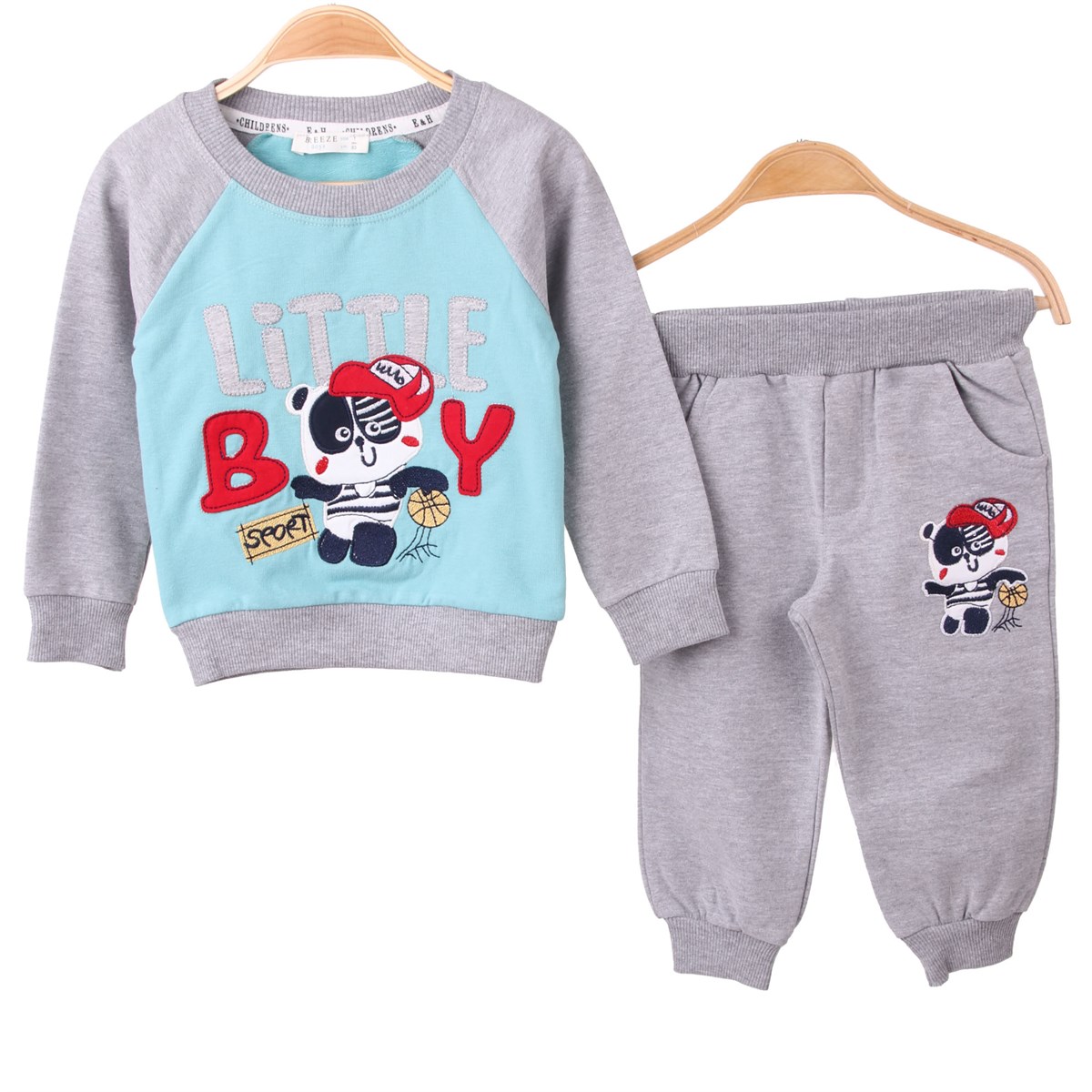 Erkek Bebek Eşofman Takımı Pandalı Turkuaz-Gri (1 Yaş)