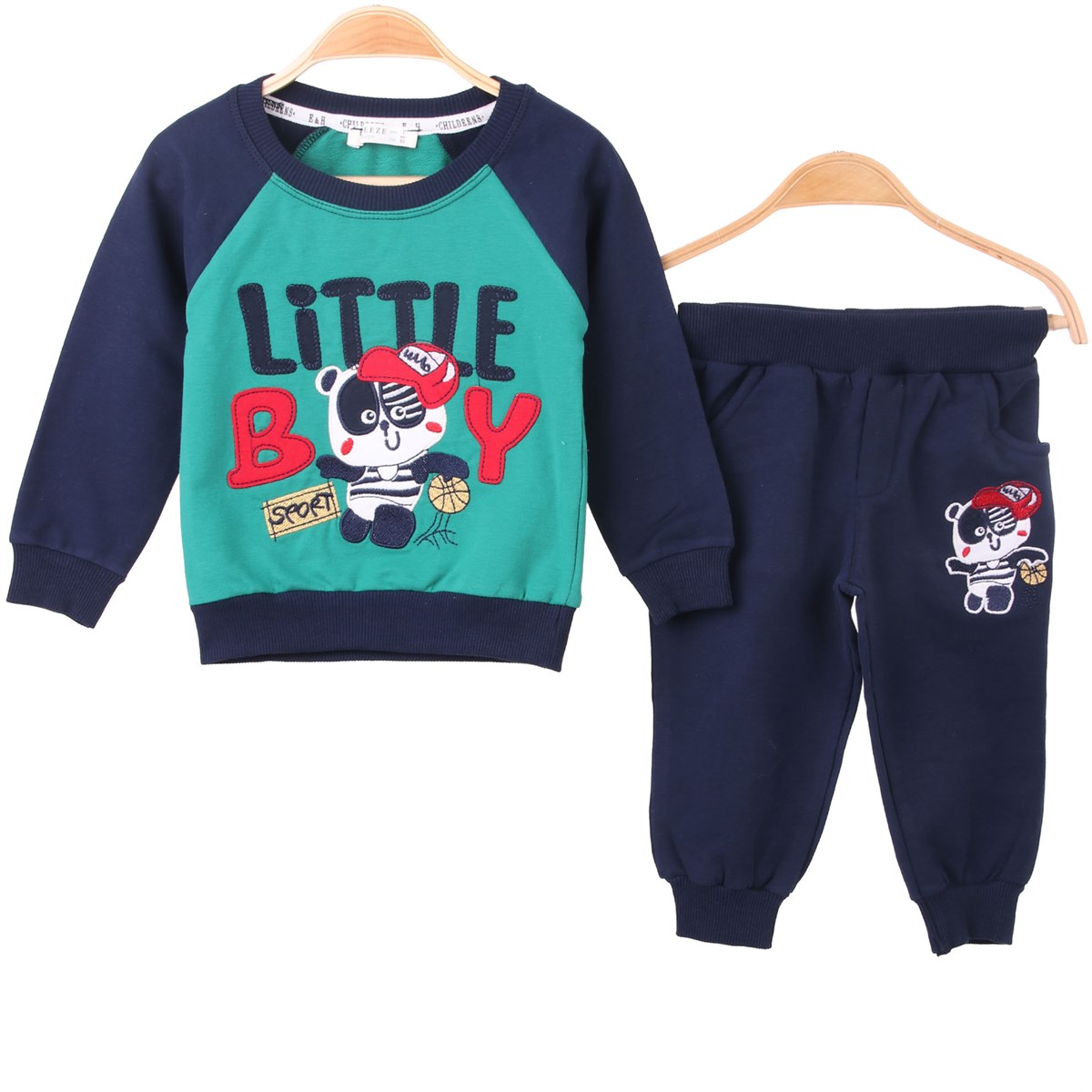 Erkek Bebek Eşofman Takımı Pandalı Yeşil-Lacivert (2 Yaş)