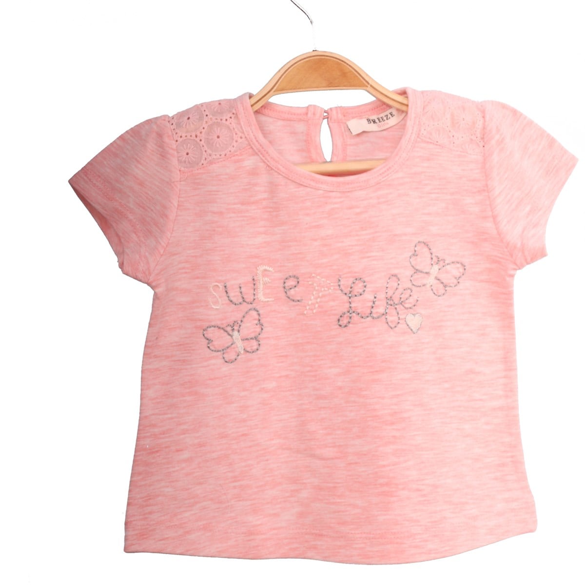 Kız Bebek T-shirt Nakışlı Somon (1 Yaş)