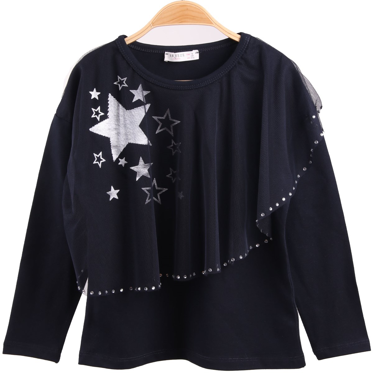 Kız Çocuk Bluz Önü Tül Detaylı Lacivert-Gri (6 Yaş)